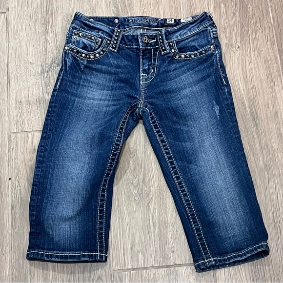 Vintage Miss Me Jeans Girls 14 Capri Crop Distressed Skinny Slim Shorts Blythe - Picture 12 of 13